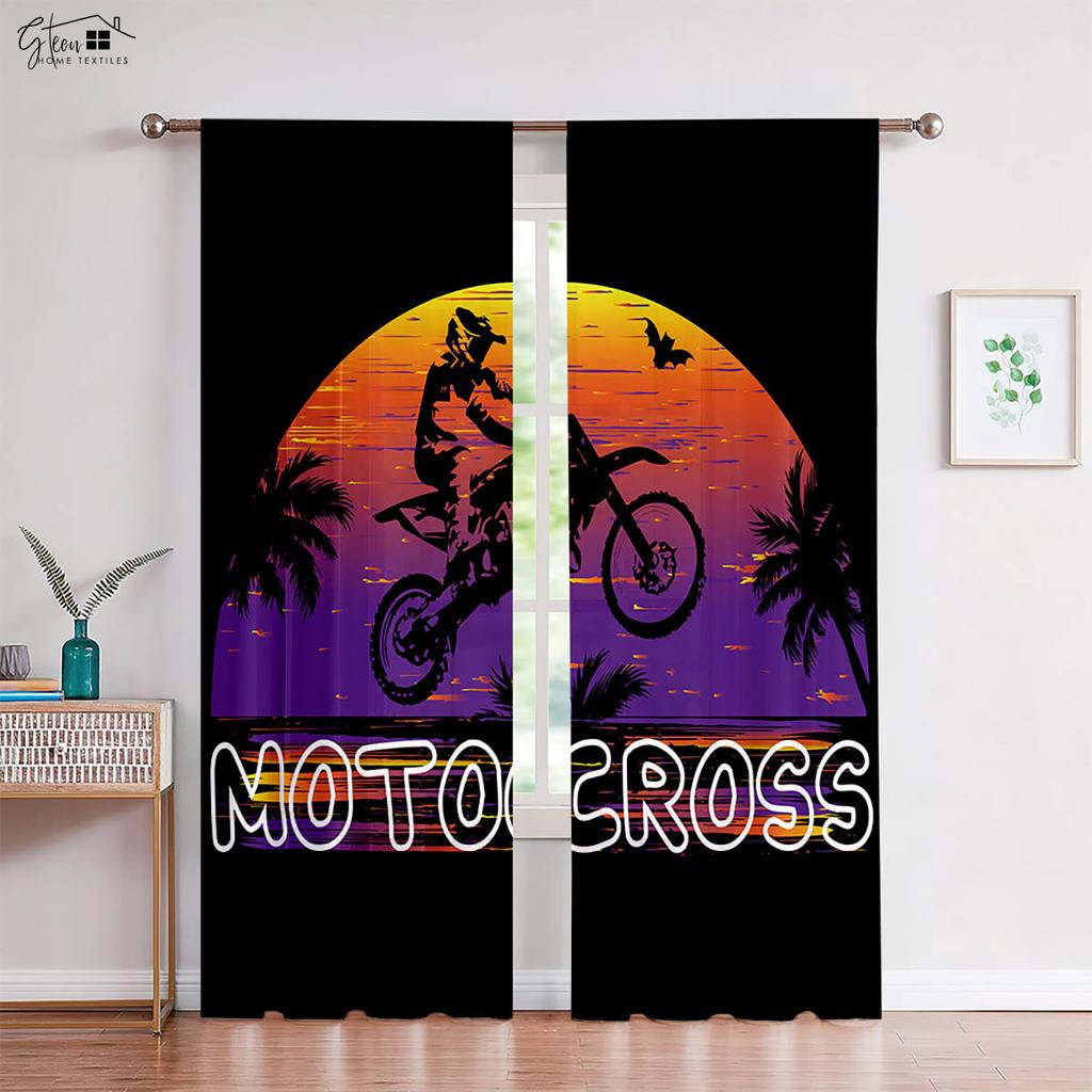 Retro Cool Motorcycle Curtains American Trend Industrial Style Off-Road Rock Motorcycle Sand Living Room Car Decoration Curtains