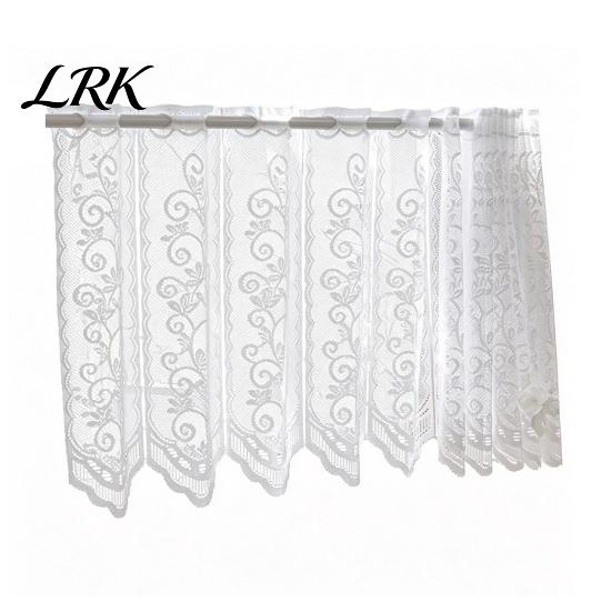 Light Filtering Small Window Panels White Lace Kitchen Curtain, Rustic Floral Over Sink Short Elegant Decor for Living Room Sheer Scalloped