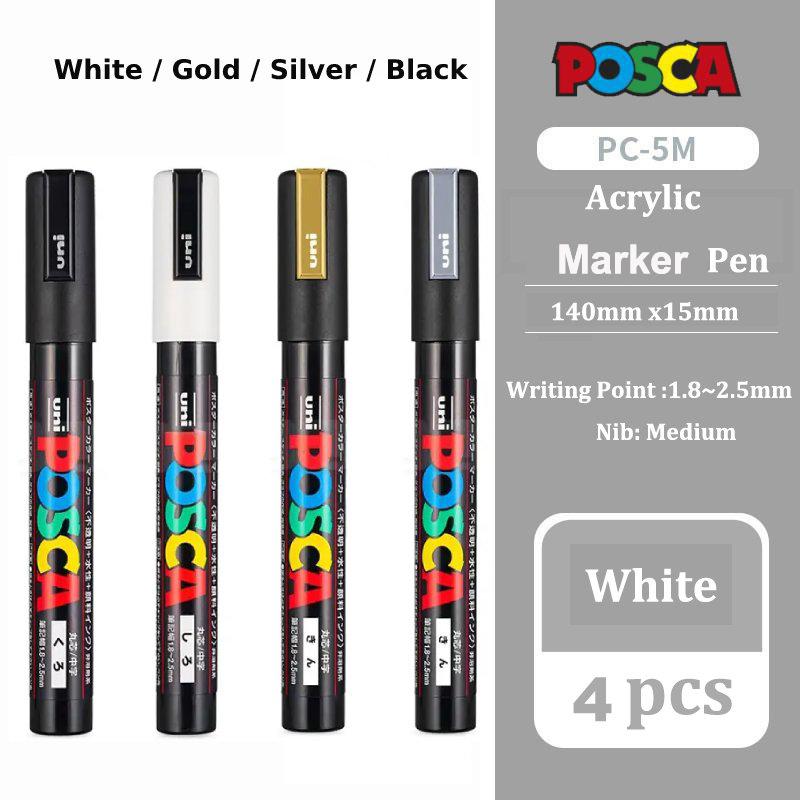 Japan Posca Posterfarbe Markierungsstifte, PC-1M/3M/5M Weiß/Schwarz/Gold/Silber Wasserdichte Farbstifte zum Zeichnen Malen stiften