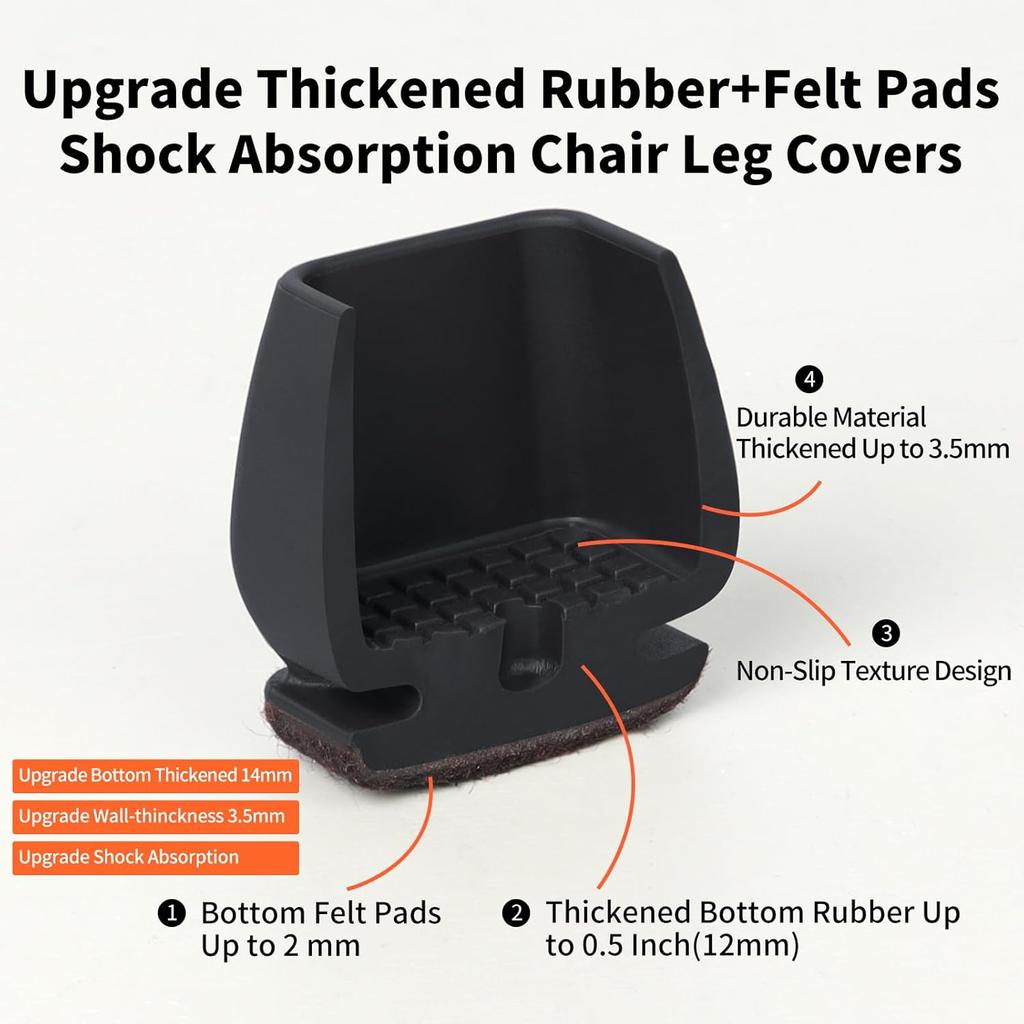 Black Chair Leg Floor Protectors Foot Cover Diagonal with Thick Wrap Felt Pads Silicone Furniture Table Feet  Protect Floors