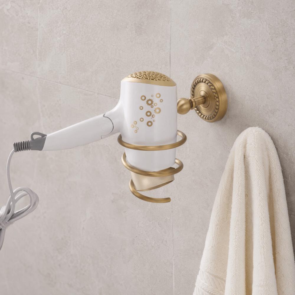 Antique Brass Blow Dryer Holder Wall Mounted Hair Dryer Rack Hair Care Tools Holder Home Supply
