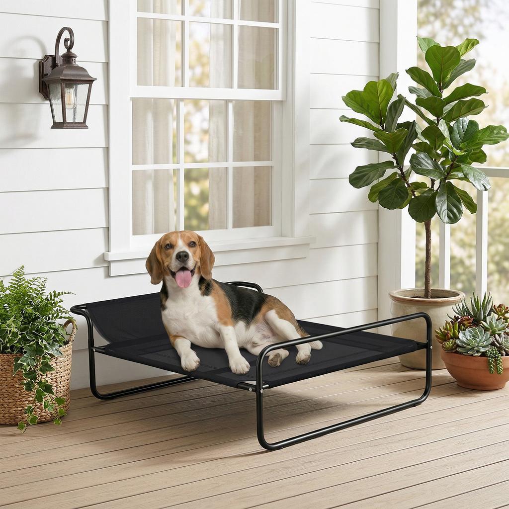Raised Pet Bed with Slope Headrest, Washable Breathable Mesh, Foot Pads, for Small, Medium Dogs, 91 X 69 X 29cm