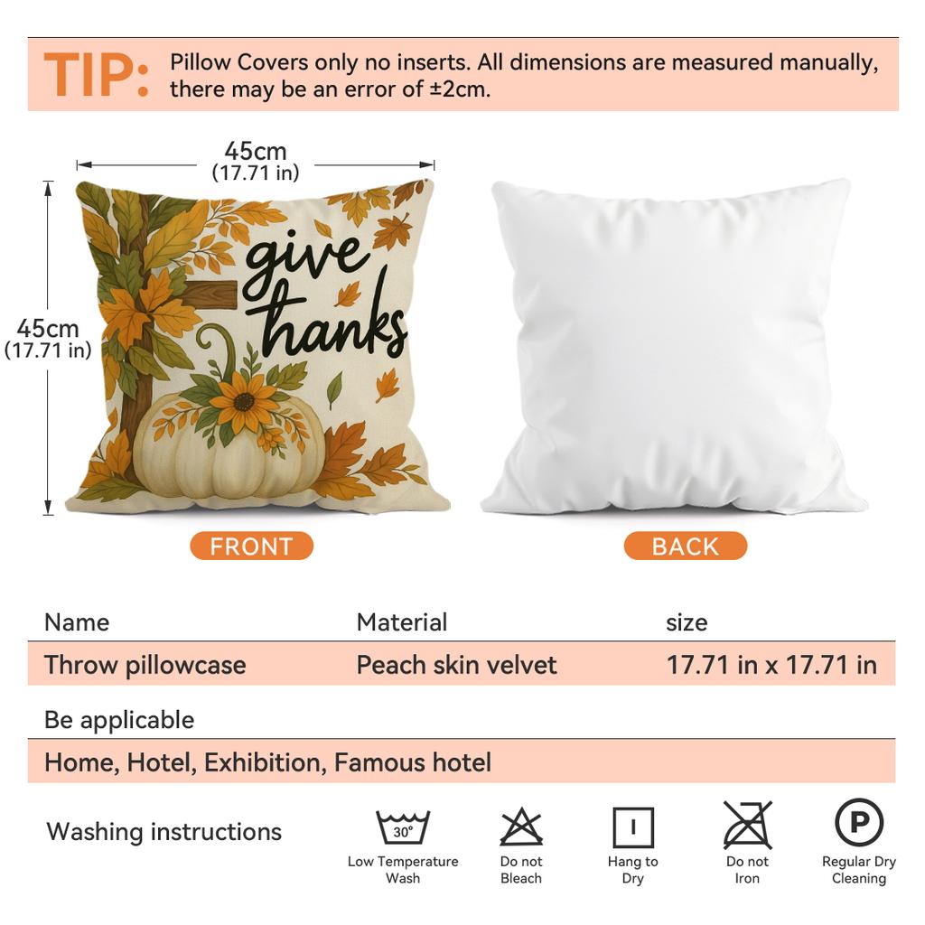 4Pcs/Set 45X45Cm Autumn Pumpkin Sunflower Pillowcase Bedroom Sofa Living Room Cushion Cover 100% Polyester Home Decor