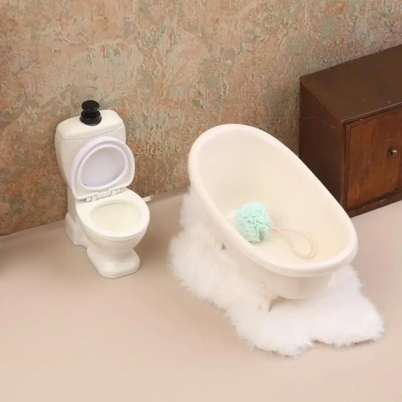 1/12 Dollhouse Simulation Bathtub Toilet Wash Basin Cabinet Model Dollhouse Bathroom Furniture Decoration Doll House Accessories