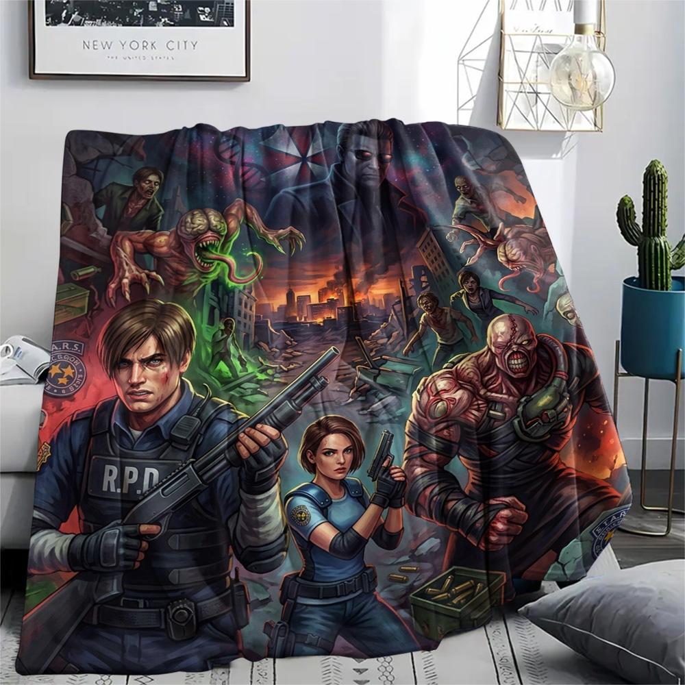 Resident Evil Comfortable Warm Flannel Blanket Print for Picnic Travel Sofa Bed Bedroom Chair Use.-TING