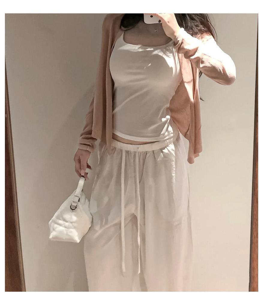 Women's White Linen High-Waisted Wide-Leg Pants - Spring Style, Drapey, Sun Protection, Cotton-Blend Casuals