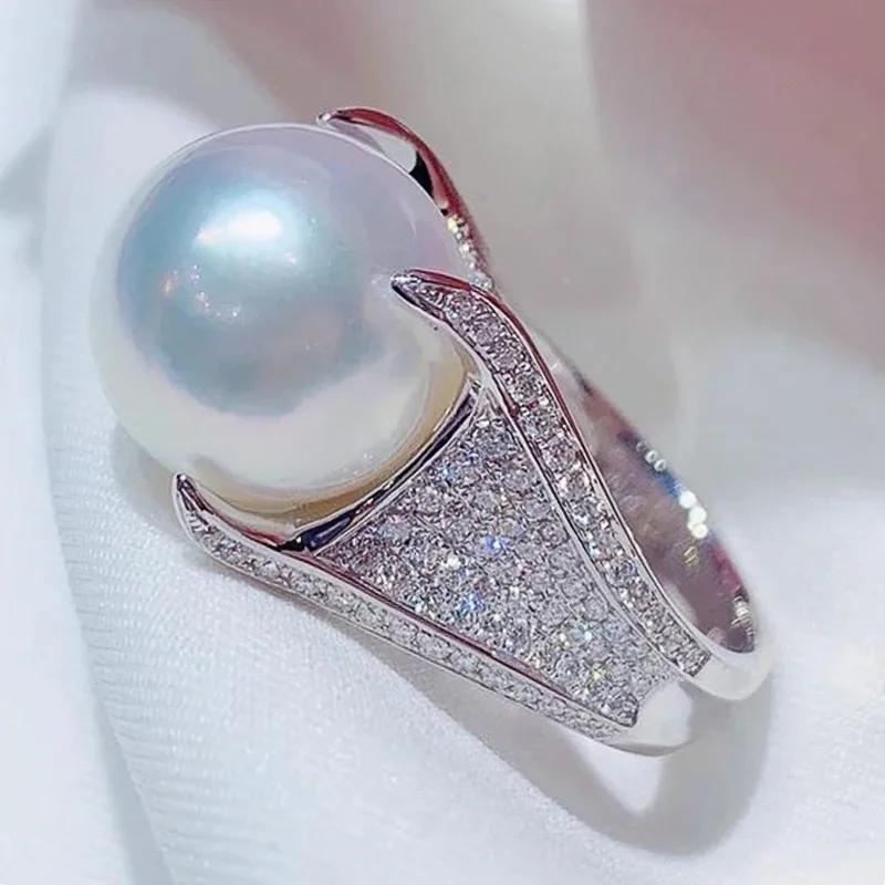 New Luxury Imitation Pearl Ring Female Dazzling Zirconia Accessories for Wedding Party Awesome Gift for Women Fashion Jewelry