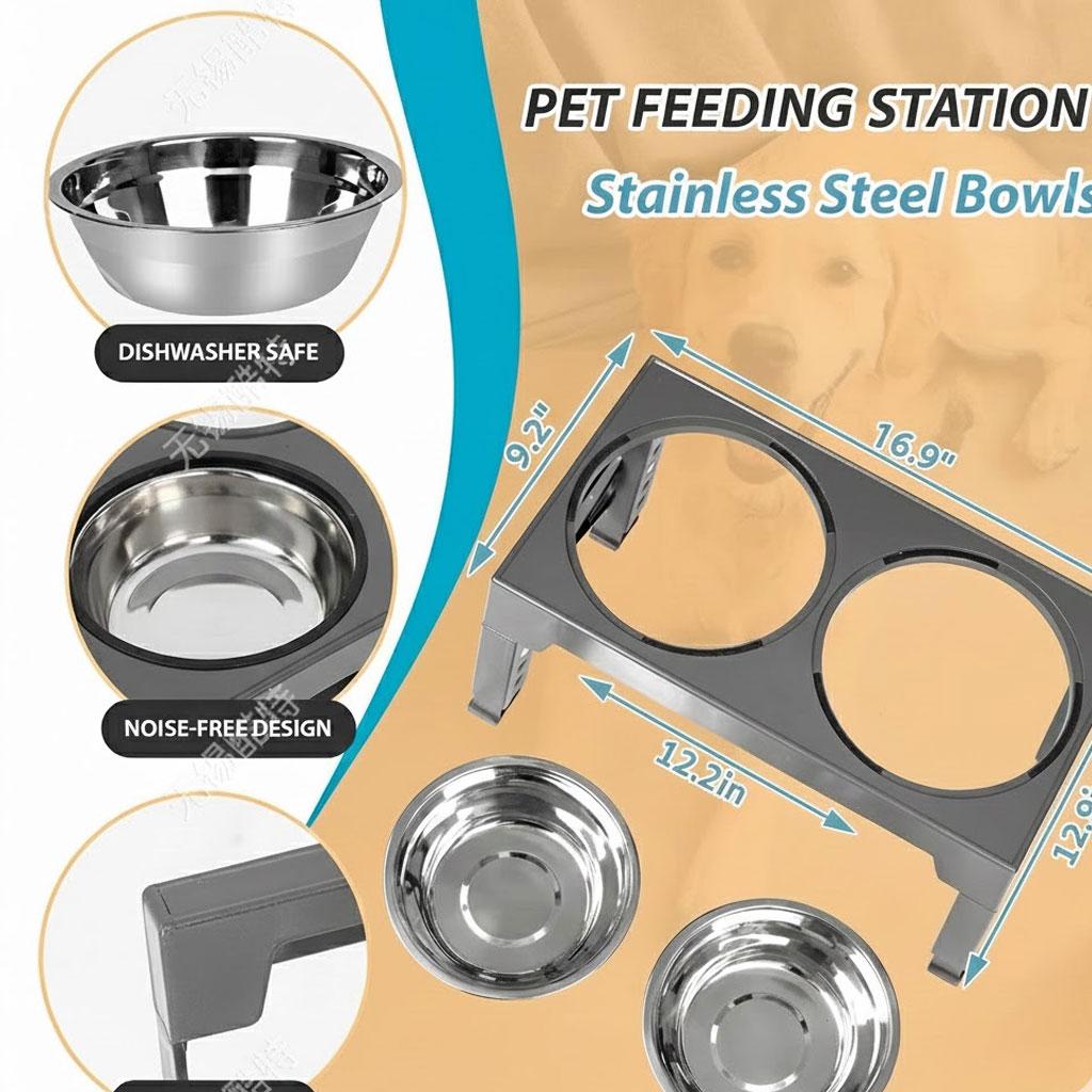 No-Spill Stainless Steel Slow Feeder for Large Dogs | Raised Stand Pet Feeding Station with Anti-Gulping Function