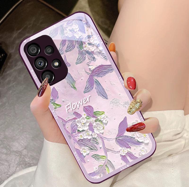 Oil Painting Flowers For Samsung Galaxy S10 4G S20 11E 30 S21 21Fe 22 S24 Pro S23 Ultra 5G S8 S9 Tempered Glass Phone Case