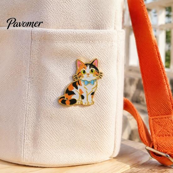 Cat Brooch Pin Enamel Bow Tie Brooch, Cartoon Kitten Metal Badge Durable Alloy Pin, Hats Bags Scarves Clothes Decorative Accessory Theme