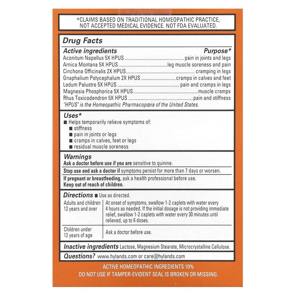 Hyland's Naturals Leg Cramps + Arnica, 40 Tablets