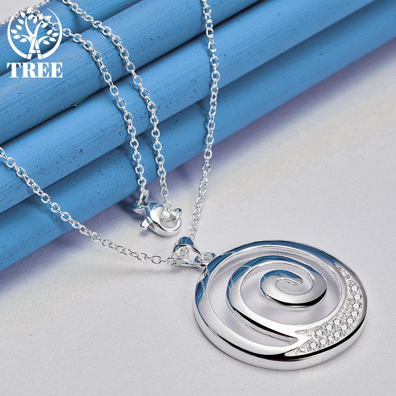 925 Sterling sølv AAA Zircon runde spiral anheng halskjede smykker