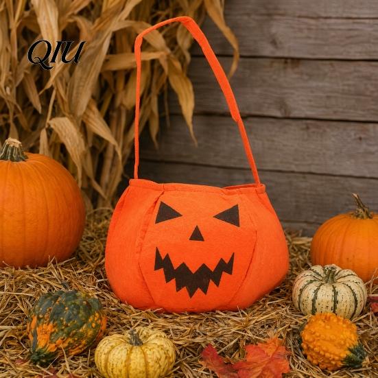 Candy Holder for Kids Halloween Pumpkin Bag Kids, Small Trick or Treat Bucket, Soft Face Basket with Handle Party Decoration Shaped Pouch