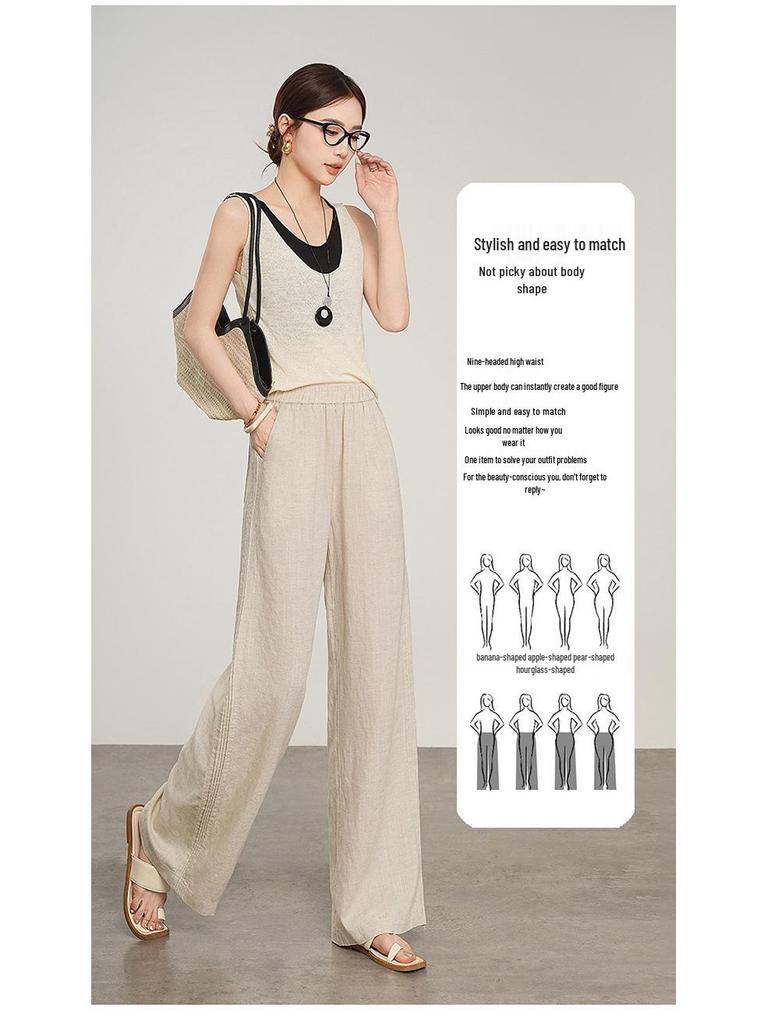 Women's 2026 Fresh Tencel-Linen Wide-Leg Pants: Chic, Versatile, Breathable, Elastic Waist, Slimming, Casual.