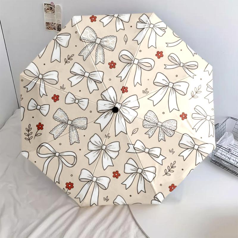 

1 PC Automatic Folding Umbrella - Fashion Bow Pattern, Portable & Foldable Design with 8 Ribs, Christmas Birthday Gifts
