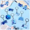Haiabei 160Pcs Child Abuse Prevention Awareness Keychain Accessories Bulk Blue Pinwheel Ribbon Key Ring Jewelry Gifts For Nonpro