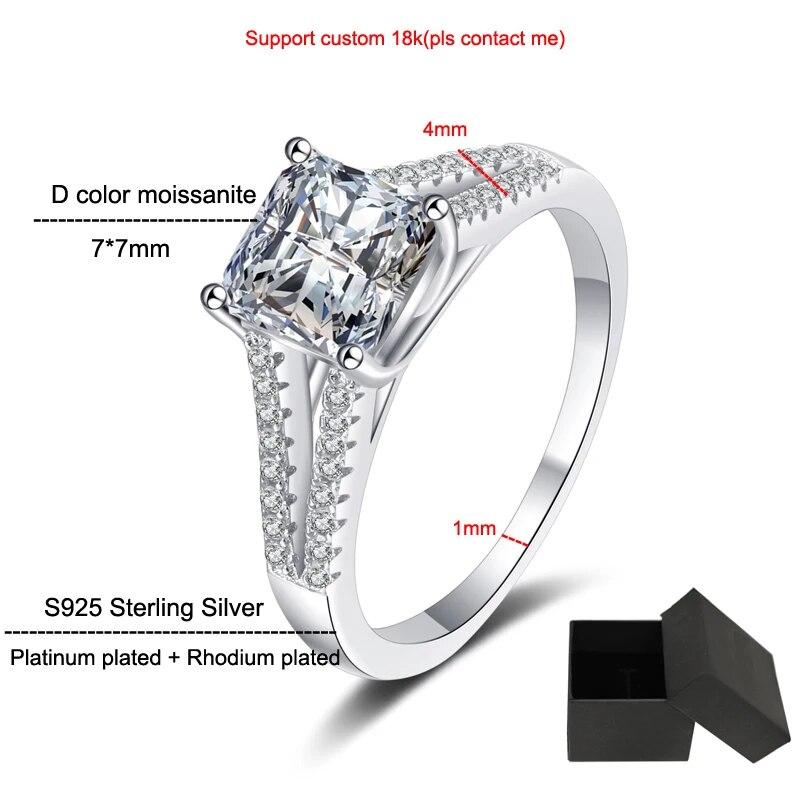 2 Carat Asscher Cut Moissanite Full Diamond Ring For Women Vintage Engagement Bridel Jewelry S925 Silver Plated Platinum