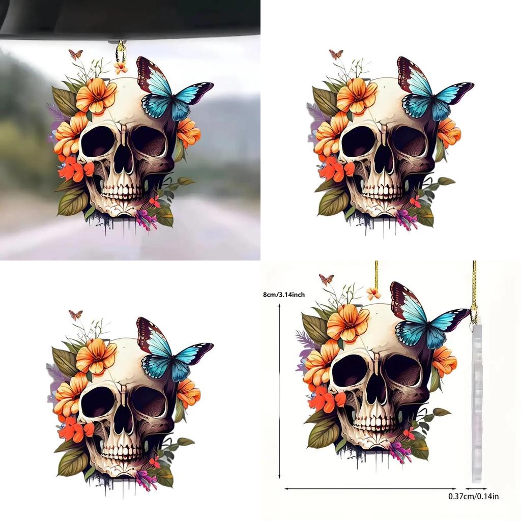 Halloween Skeleton Flower Butterfly Pattern Acrylic Pendant For Vehicle Style
