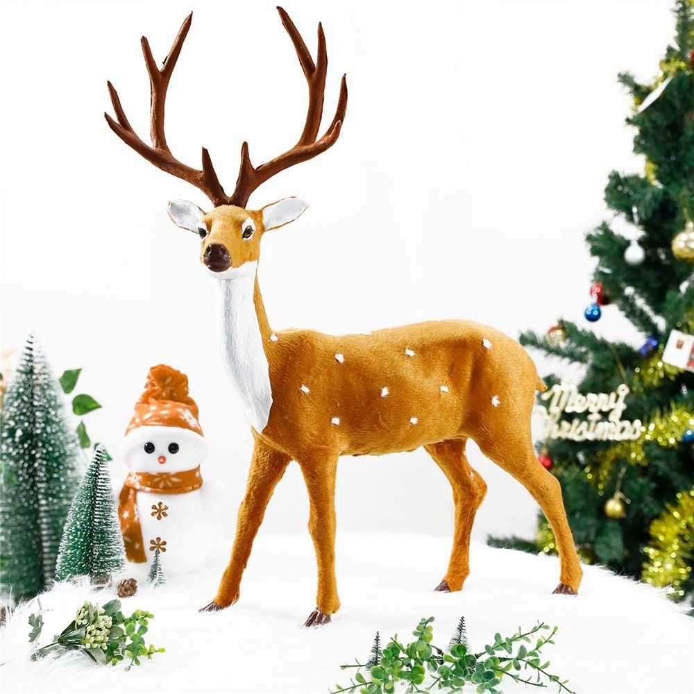 Plush Xmas Desktop Model Simulation Deer Reindeer Ornament Miniature Figurine Christmas Decoration