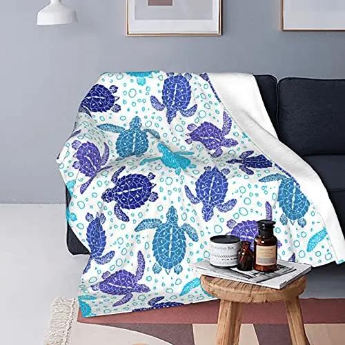 Sea Turtle Print Blanket Soft Lightweight Ocean Animal Flannel Blanket for Adult Kids Couch Bed Sofa Throw Blanket King Queen