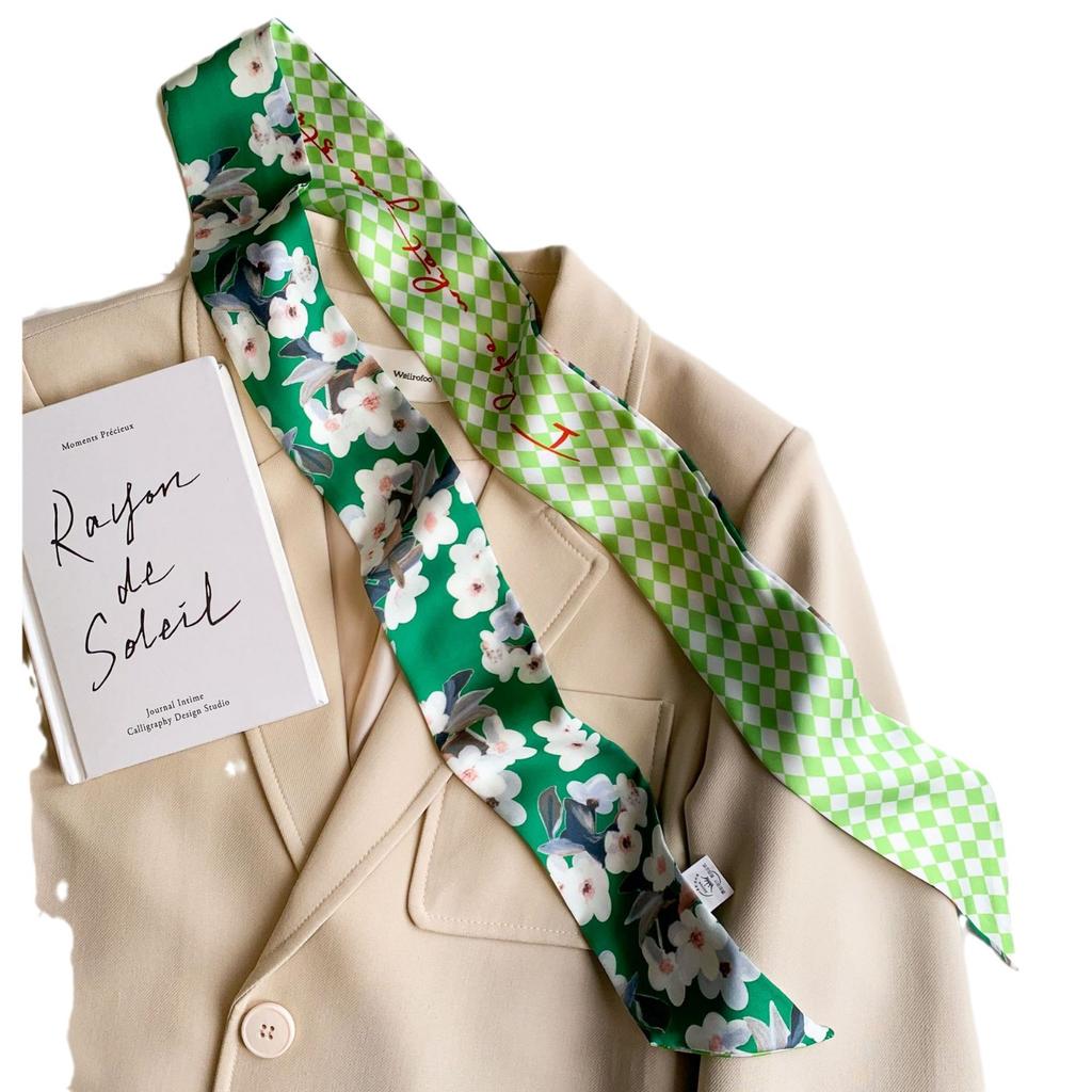 1116 Summer long silk scarf women's thin and narrow French headband Korean version versatile scarf with shirt ribbon double-sided bag