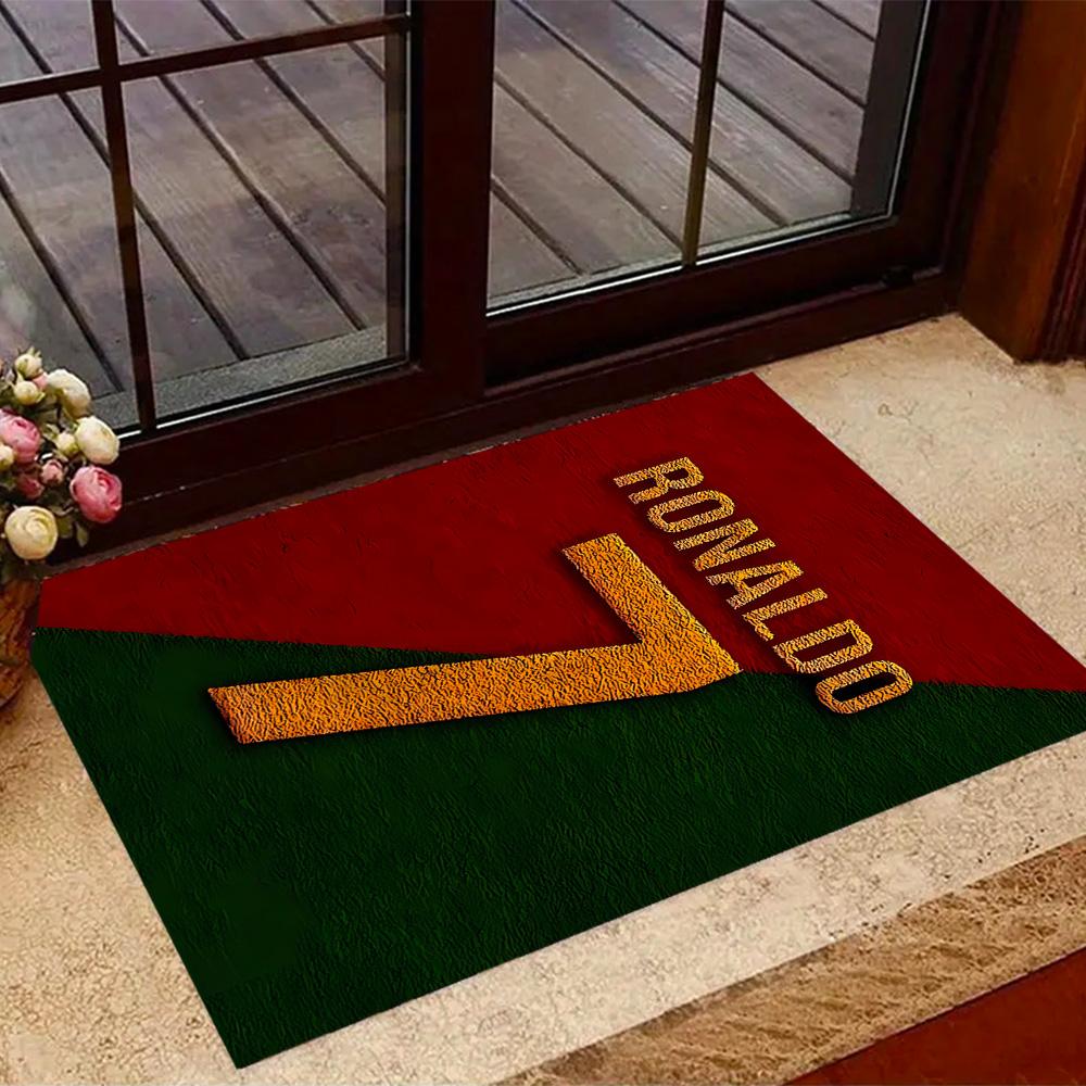 Ronaldo's Legendarische Nummer 7 Thema Anti-Slip Vloerkleden - Polyester Woondecoratie, Geschikt voor Slaapkamers, Woonkamers, Entrees, Studio's en Decoraties