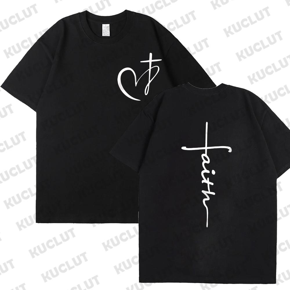 Women's Summer T-Shirt Heart Cross Shirt Fashion Print T-Shirt Women Brand Shirt Short Sleeve Top Faith Jesus Tee Shirt Clothing