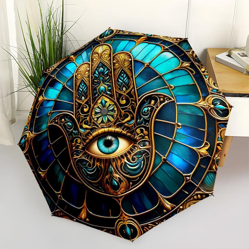 Blue Eye Glass Automatic Umbrella Folding Umbrella with 8 Ribs Sturdy Construction All-Season Travel Vibrant Pattern Umbrella Birthday/Christmas Gift