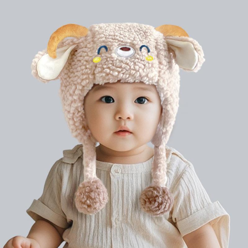 Infant hat winter new cute super cute cartoon plush pullover hat boys and girls baby warm ear hat tide