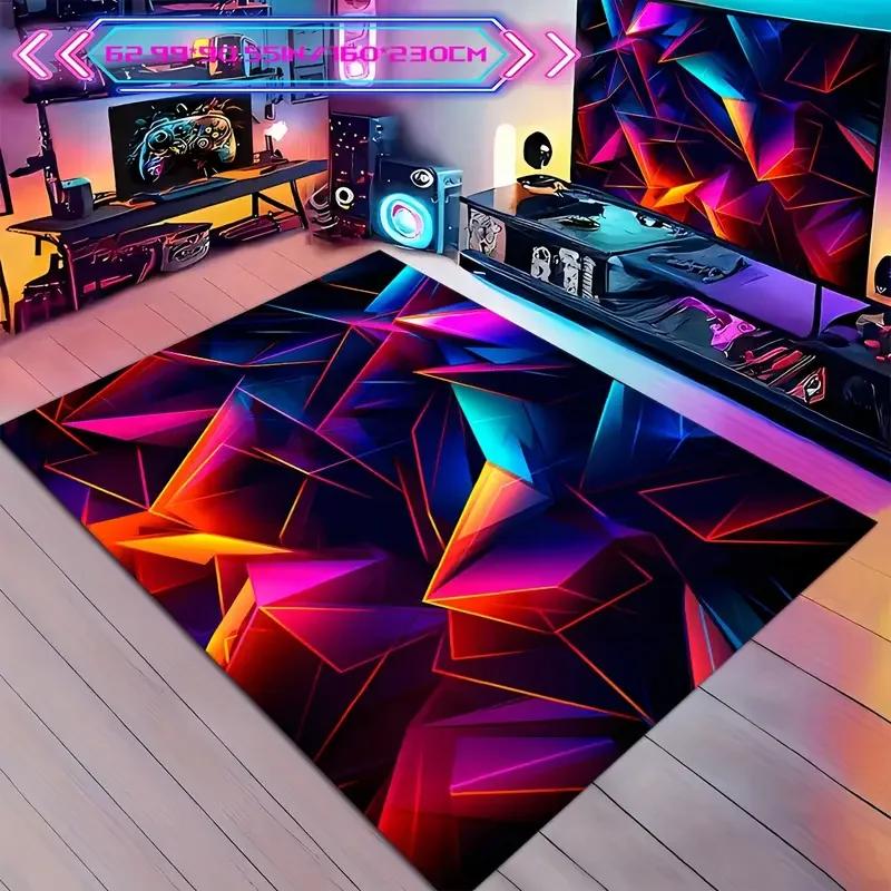 VIKAMA 3D Hexagon Gaming Rug Anti-Slip Esports Carpet Mat for Bedroom Living Room Modern Decor Geometric Floor Mat