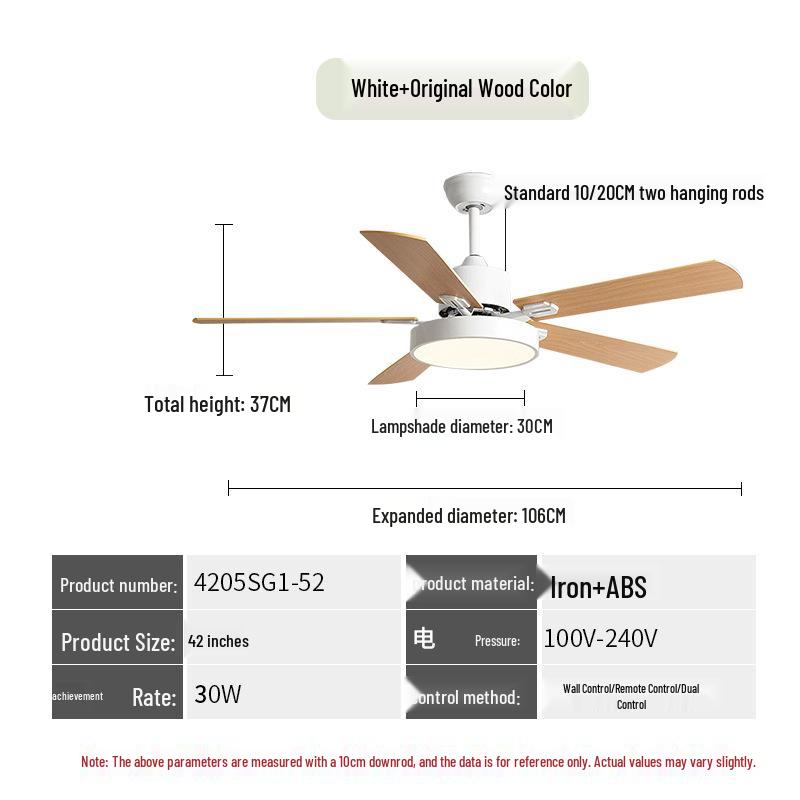 Remote-Control Ceiling Fan Light with Variable Frequency Wooden Blades for Living, Dining, and Bedroom