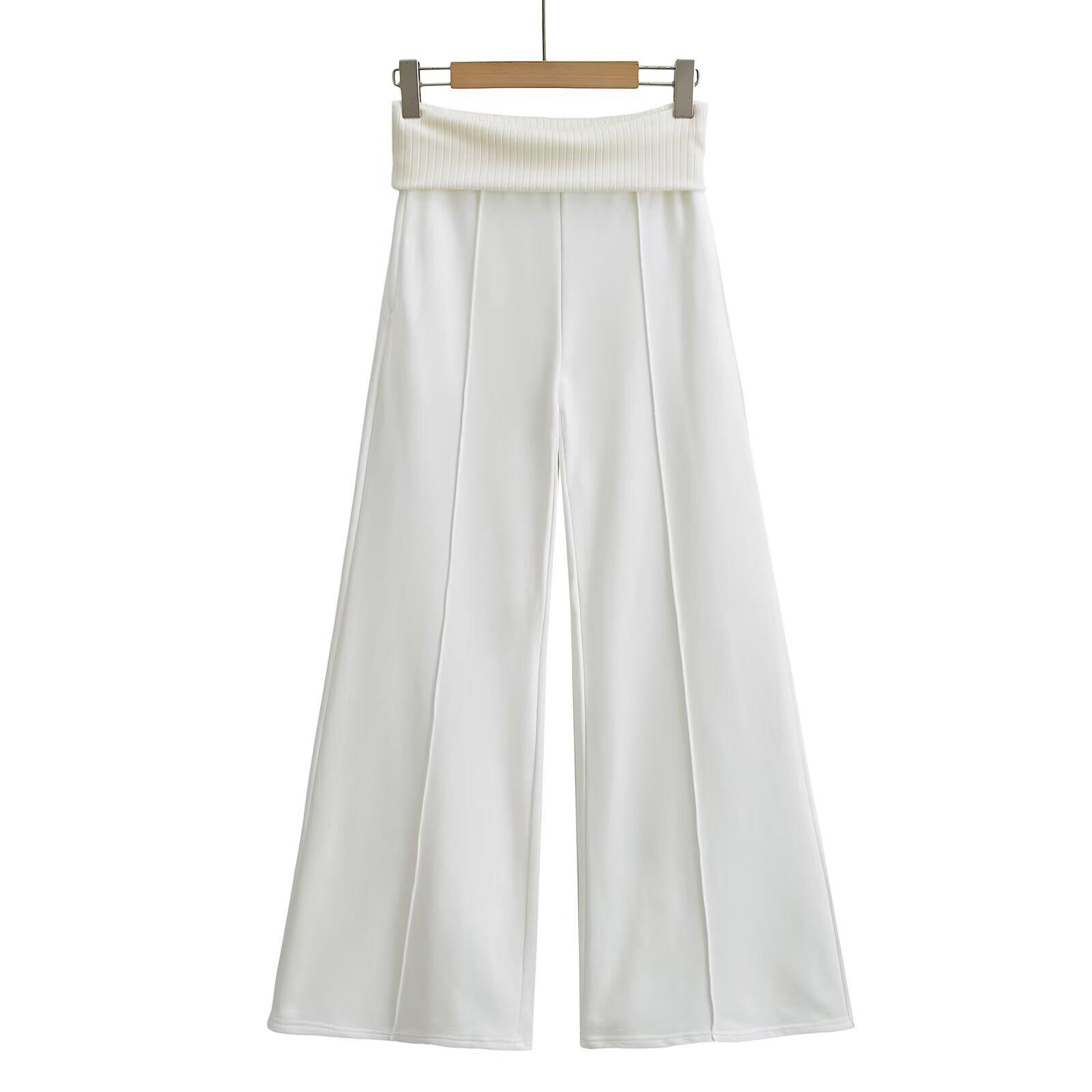 

Спортивные штаны Spicy Girl с цветными блоками и двойным слоем на талии: Сексуальные повседневные брюки прямого кроя для женщин - Осень/Зима 2024 Large белый