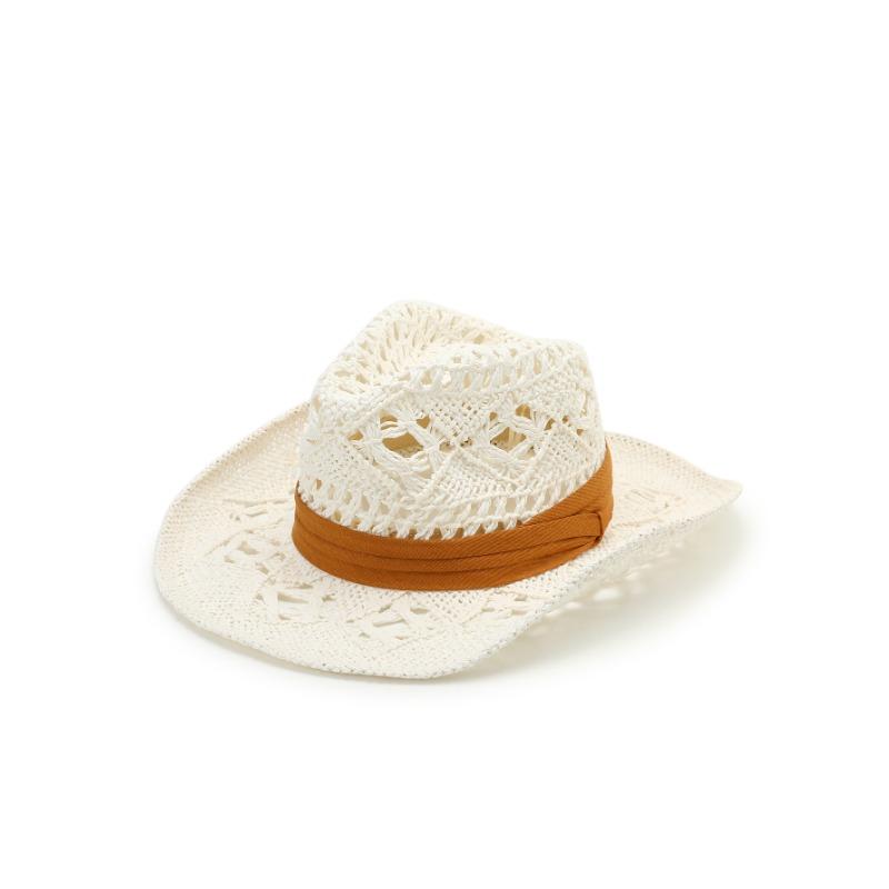 New hat hand-woven natural grass denim hat hollow strap top hat