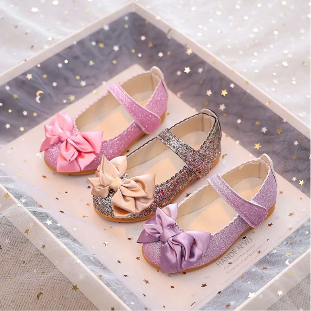 Bow-knot Princess Dress Shoes Glitter Performance Footwear Elegant Leather Shoes  Students
