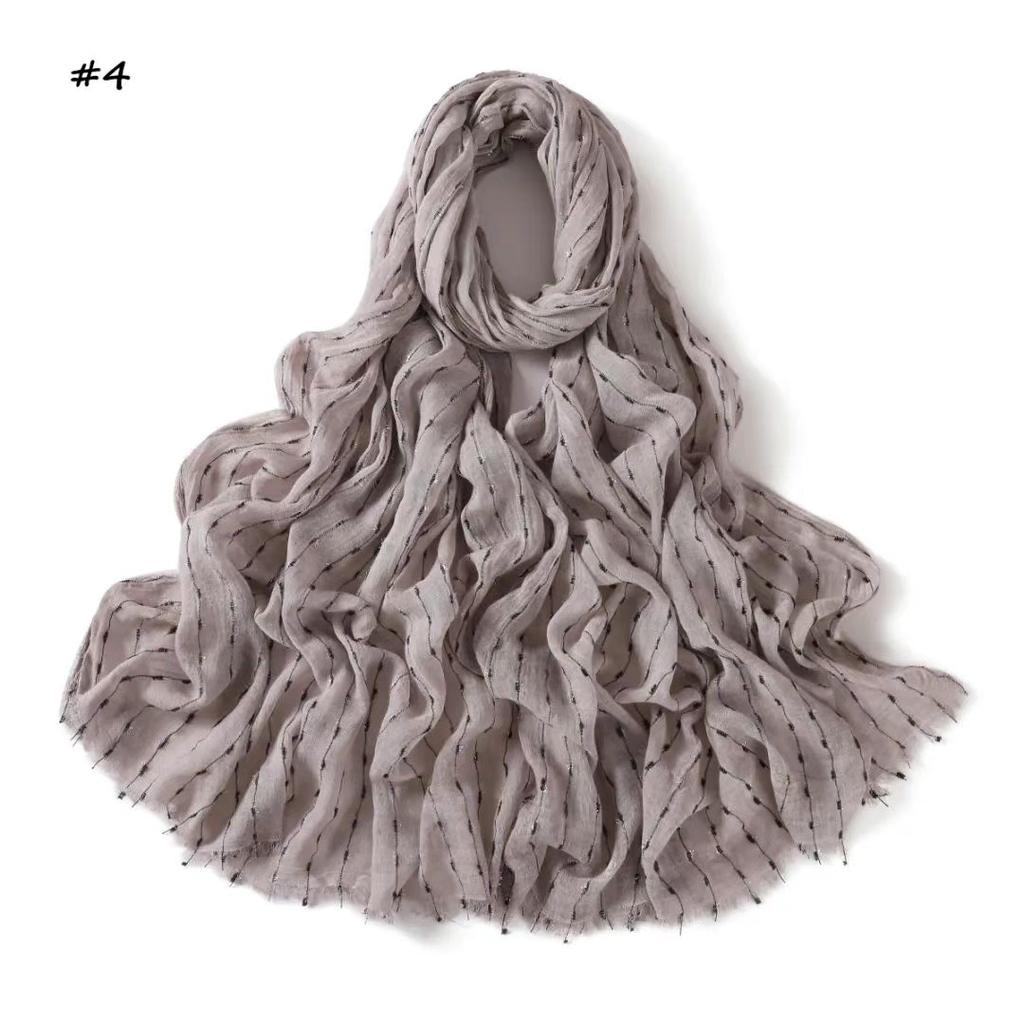 New Stripe Cotton Rayon Hijab Scarf For Woman Muslim Hijabs Fringes Shawl Fashion Cotton Linen Headband Islam Turban Foulard
