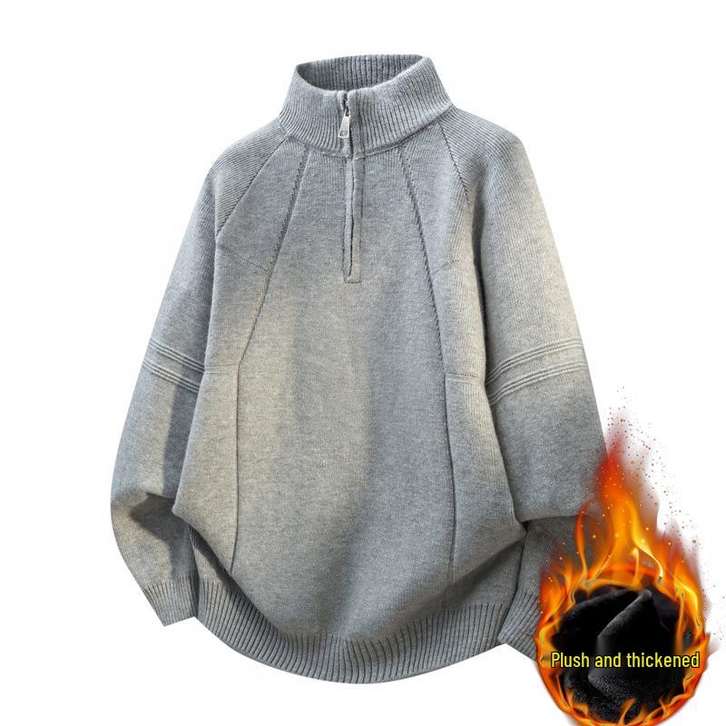 Unisex Thick Plush Knit Zipper Sweater Casual Slim Fit Round Neck - A Douyin Bestseller 2XL 3290₽