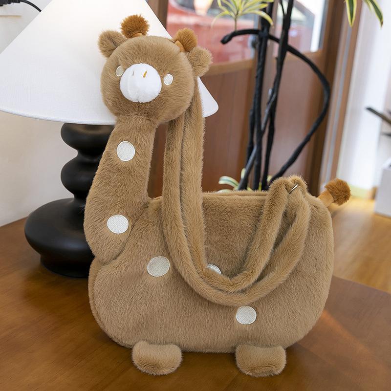 Cartoon Animal Giraffe Plush Crossbody Bag Girly Large Capacity Portable Cute Funny Giraffe Shape Shoulder Bag With Zipper Gifts