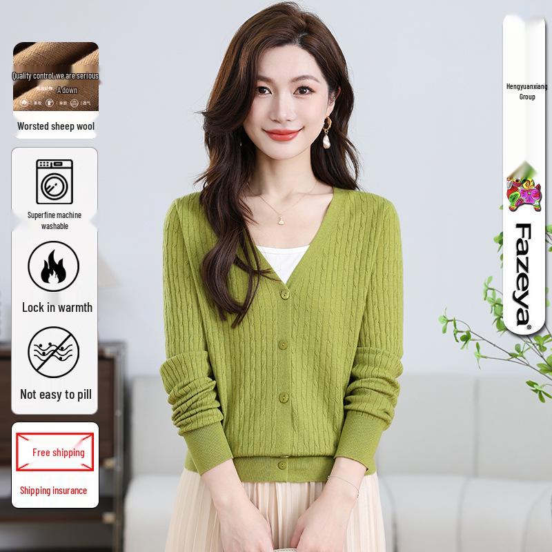 

Женский кардиган из тонкой пряжи из чистой шерсти - Повседневный тонкий вязаный свитер XL