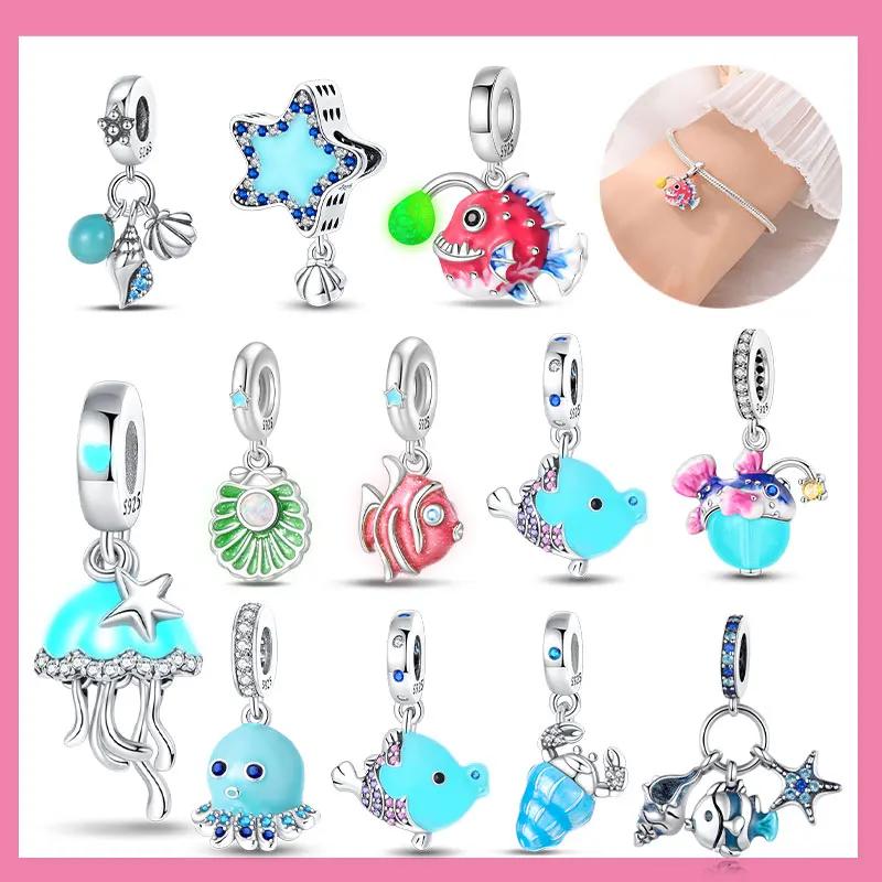Charms Copper Firefly Ocean Star Octopus And Fish Glowing Changing Color Trendy Original Bracelets Diy Fine Jewelry Gifts