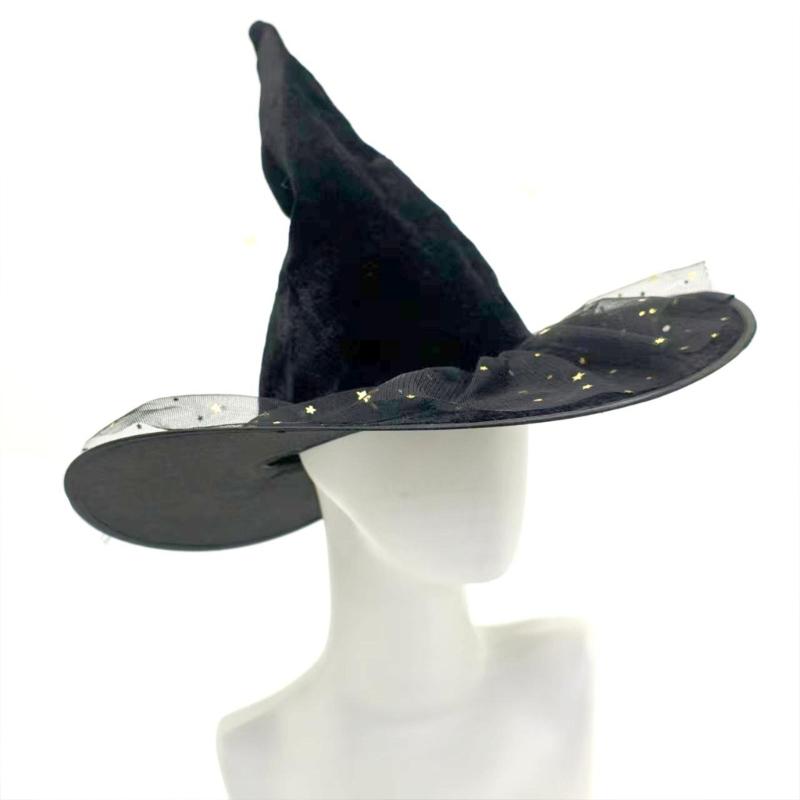Halloween Wizard Hat Star Lace Witch Hat Witch Caps Wizard Costume Accessories for Masquerade Party Decor Cosplay Props