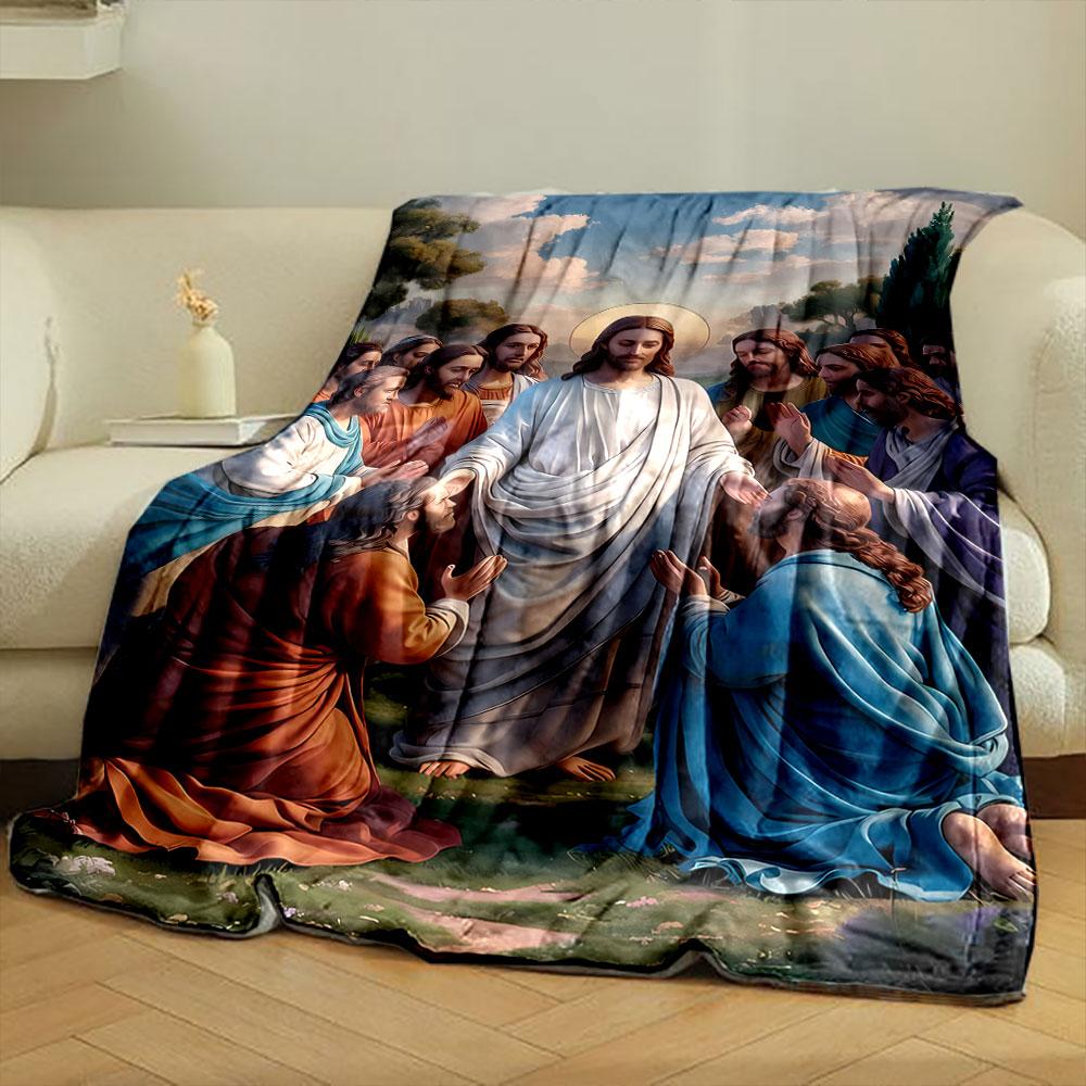Jesus and Disciples Religious Blanket Printed Blanket for Living Room Bed Couch lunch break Soft Cozy Blanket for Friend's festival Gift