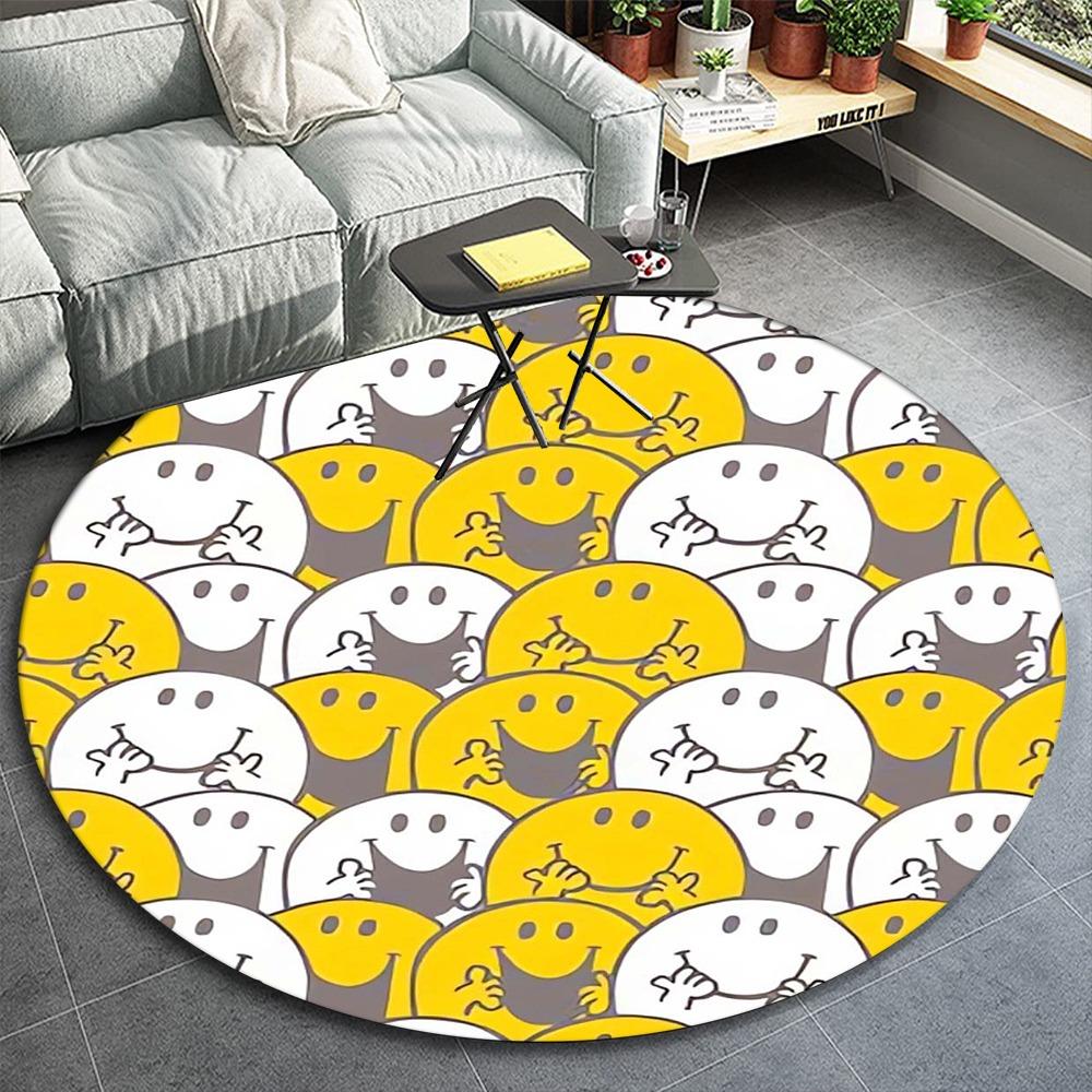 Smiley Faces round Area Rug Non-Slip Washable Soft Circle Carpet for Living Room Bedroom Home Decor