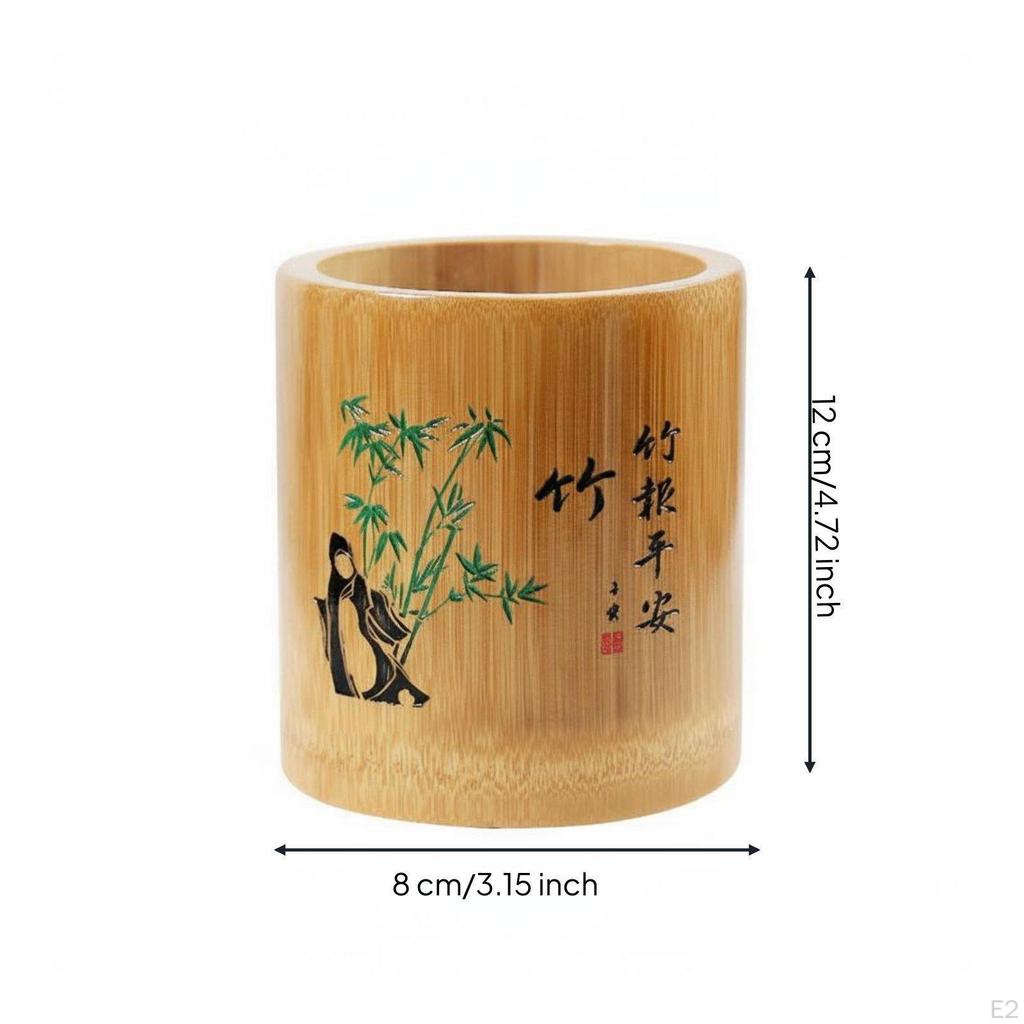 Bamboo Pen Holder Carving Round Organizer Versatile Chinese Design Stationery for