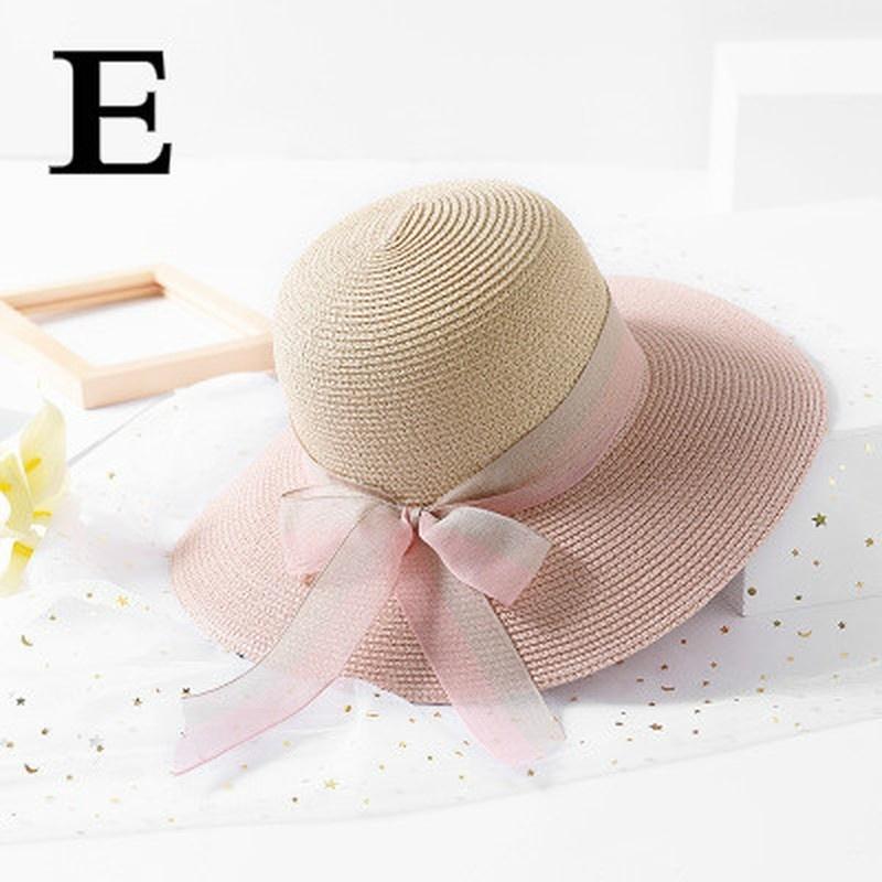 FashionTwo-color Patchwork Striped Bowknot Summer Sun Hat Women Straw Beach Hat Large Brimmed Hat