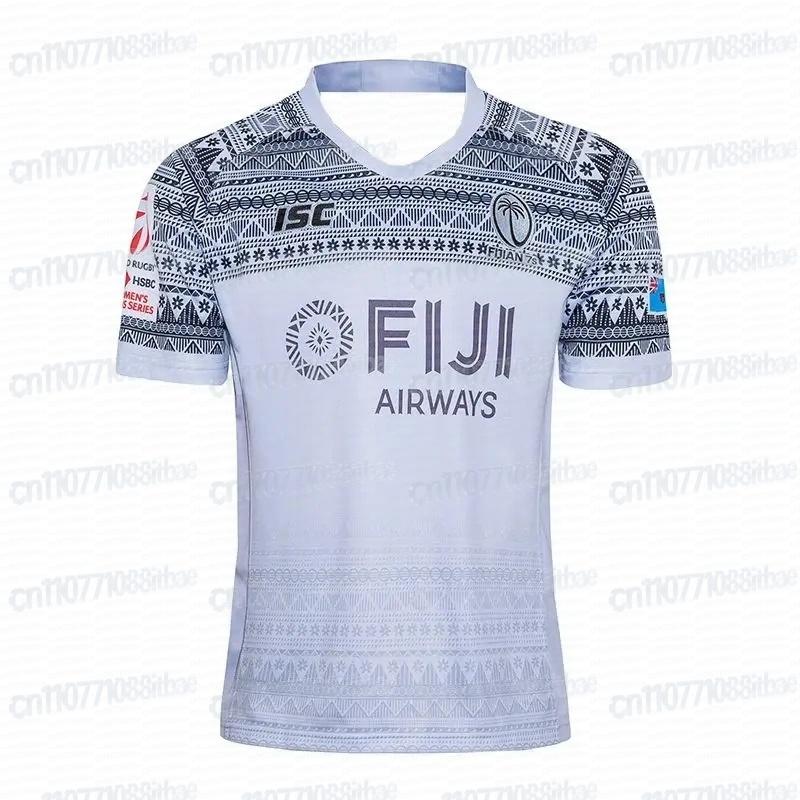 Fiji 7s Rugby Away Jersey, White Tribal 3D Printed Pattern, Breathable Quick Drying Jersey, Family and Parent-child Outfit