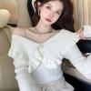 Autumn Winter Off-Shoulder Knitted Top with French Ruffle Peter Pan Collar