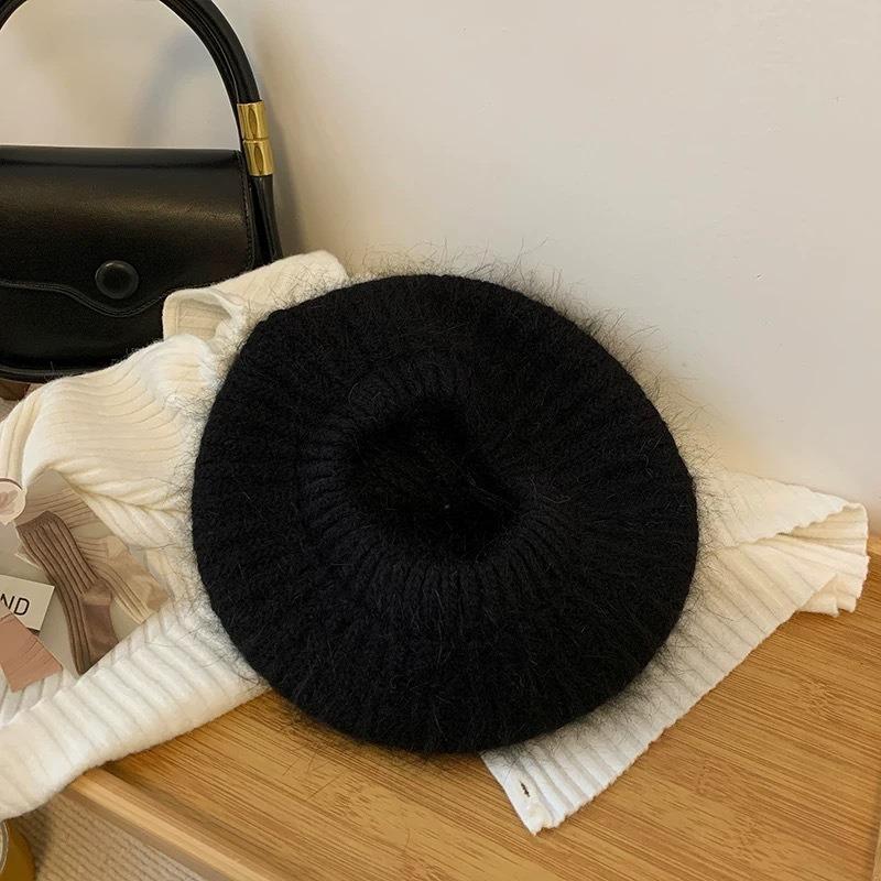 Mohair Knitted Beret Women's Autumn and Winter Hat Warm Versatile Face Little Painter Hat Winter