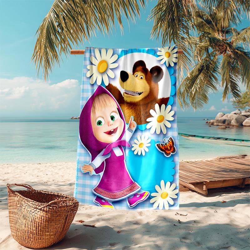 Fairy tale cute cartoon Masha and the Bear beach towel, outdoor camping beach towel for vacation swimming, outdoor pool, absorbent bath towel, H3