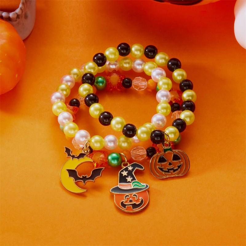3Pcs Halloween Pumpkin Beaded Bracelets for Women Punk Cute Ghost Black Cat Charm Bracelet Festivel Party Jewelry Accessories