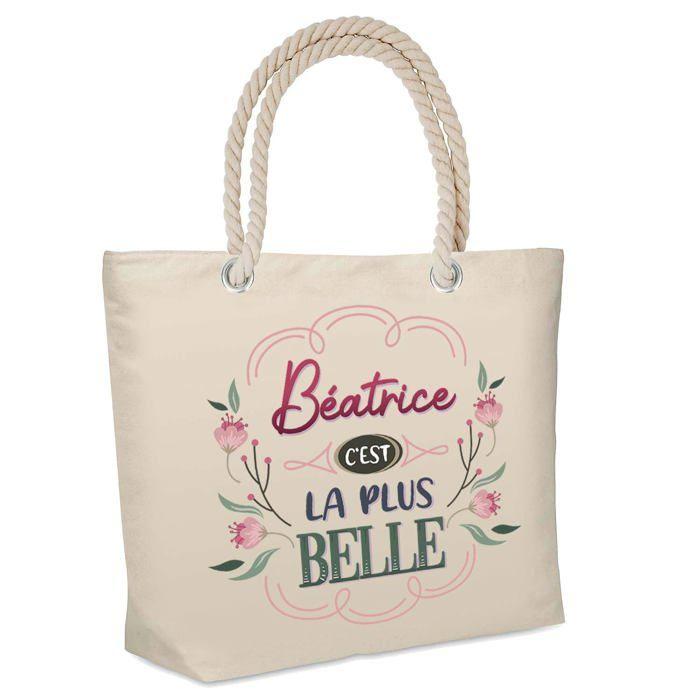 Sac cabas - PLANETEE - Isotherme de plage Béatrice la plus belle - Jute - Beige - Anses solides